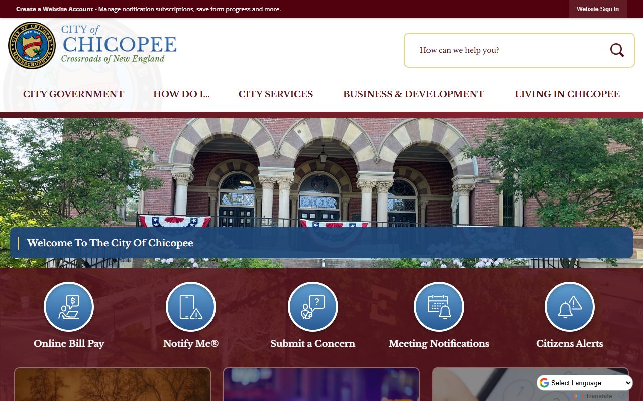 Chicopee city website for obituary records and death certificate requests