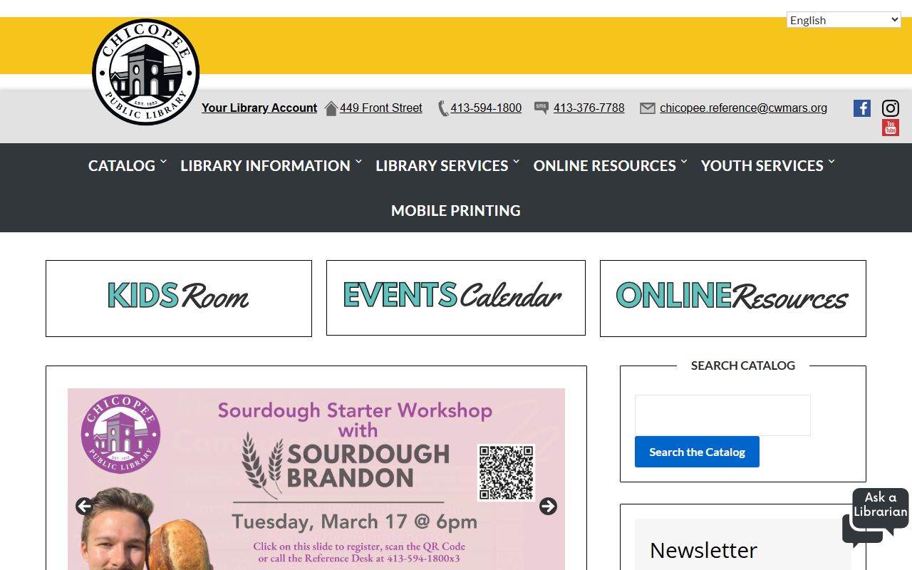 Chicopee Public Library website for obituary and genealogy research