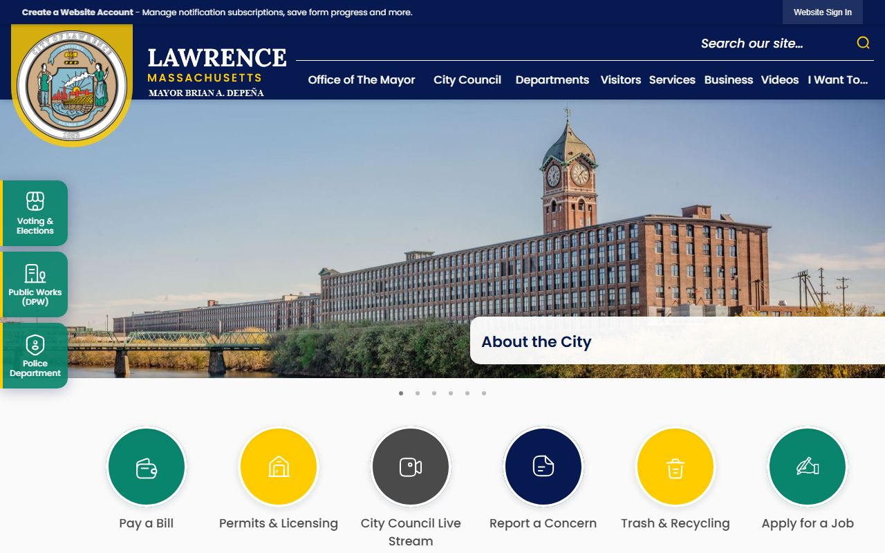 Lawrence city website with information about obituary records and city services