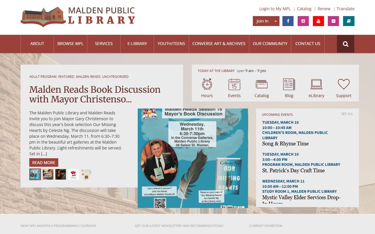 Malden Public Library website for local history and obituary research