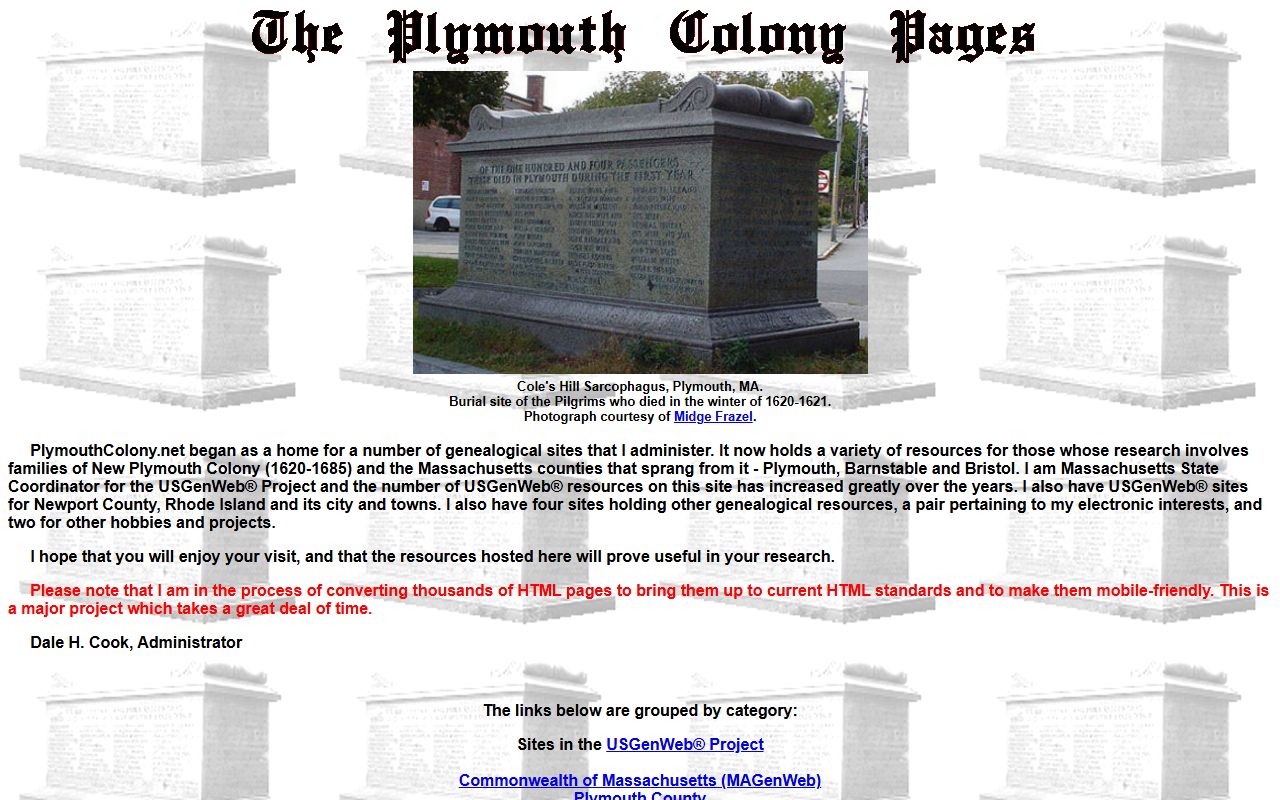 Plymouth Colony Archive Project for historical obituary records research