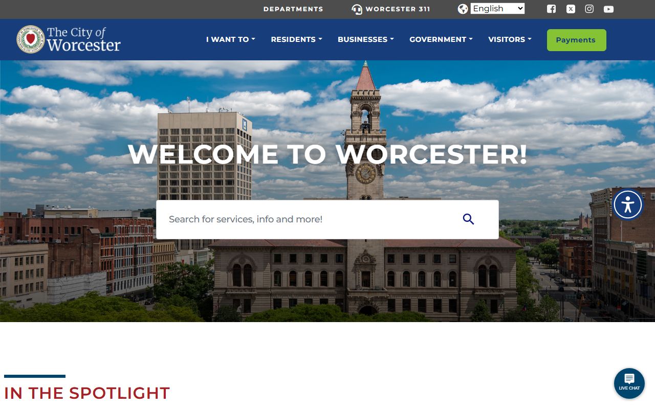 Worcester city website for obituary records and death certificate requests