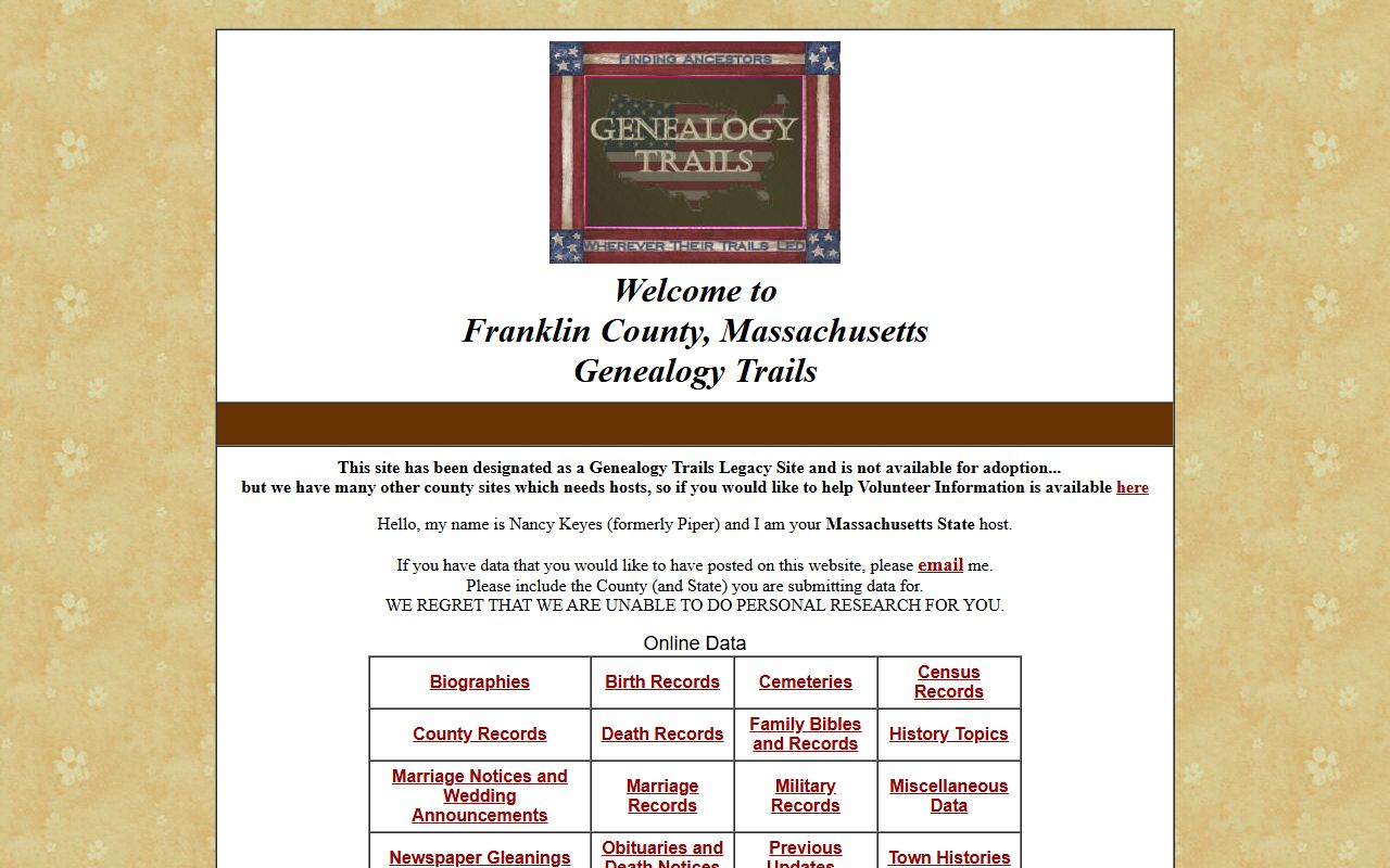 Franklin County Genealogy Trails obituary records