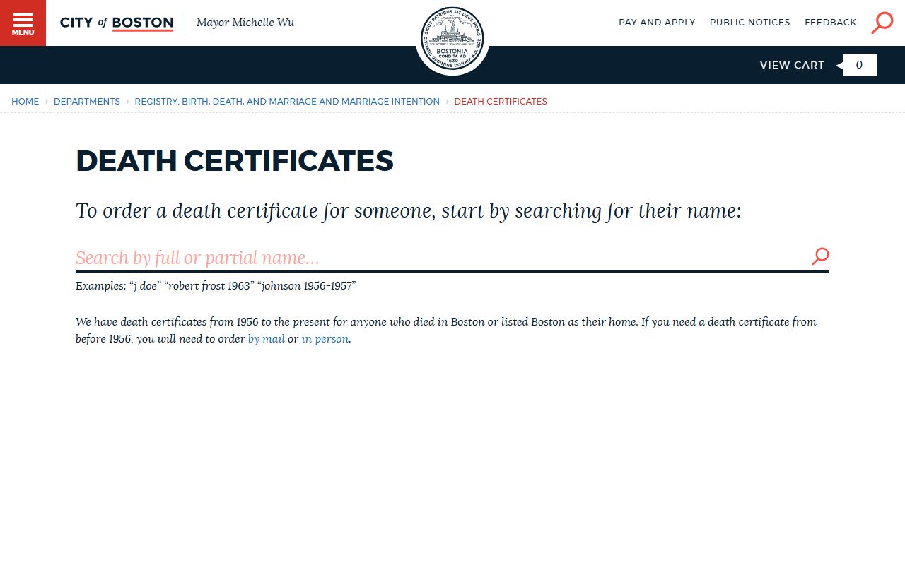 Boston online death search for Suffolk County obituary records