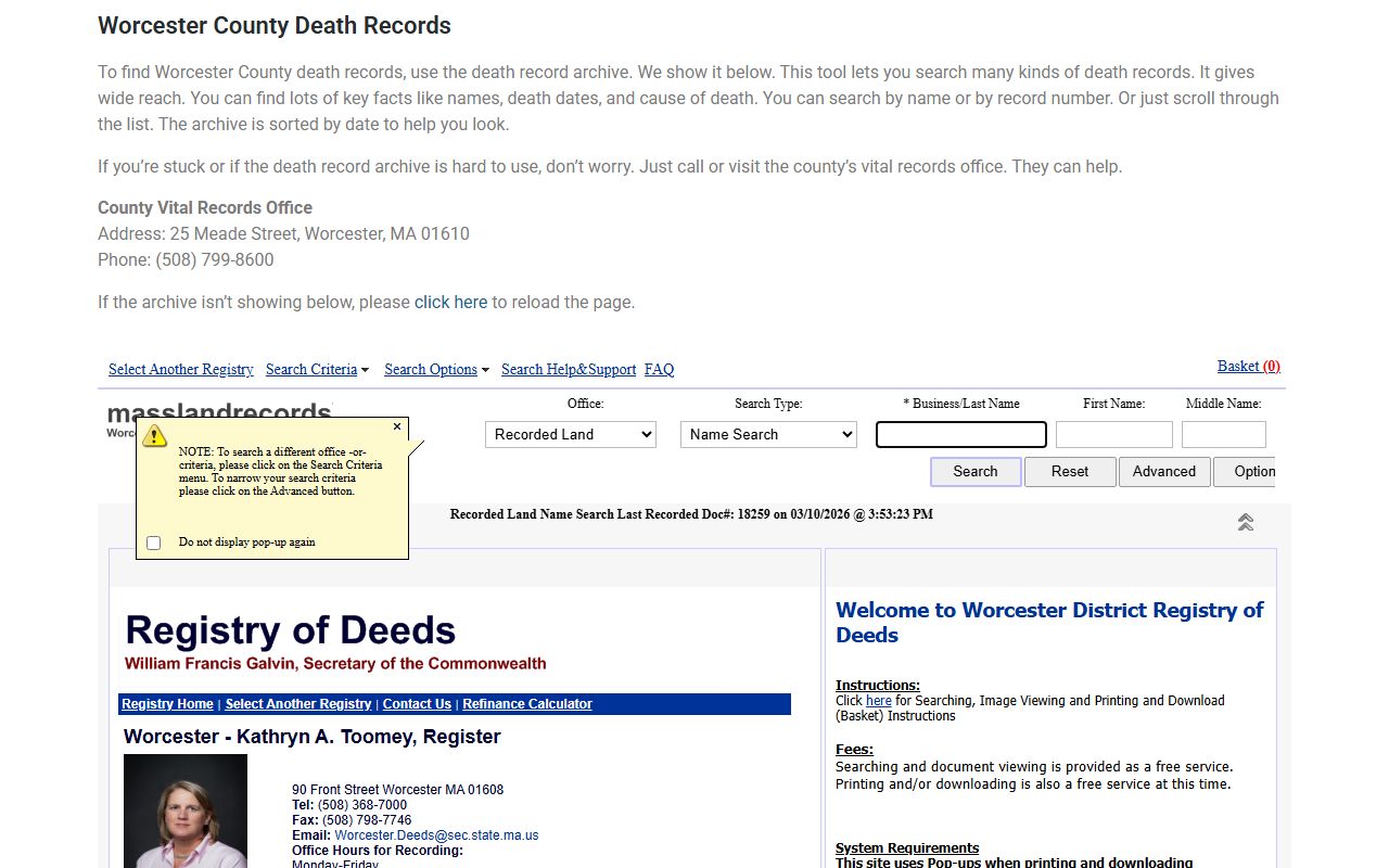 Worcester County death records search for Worcester County obituary records