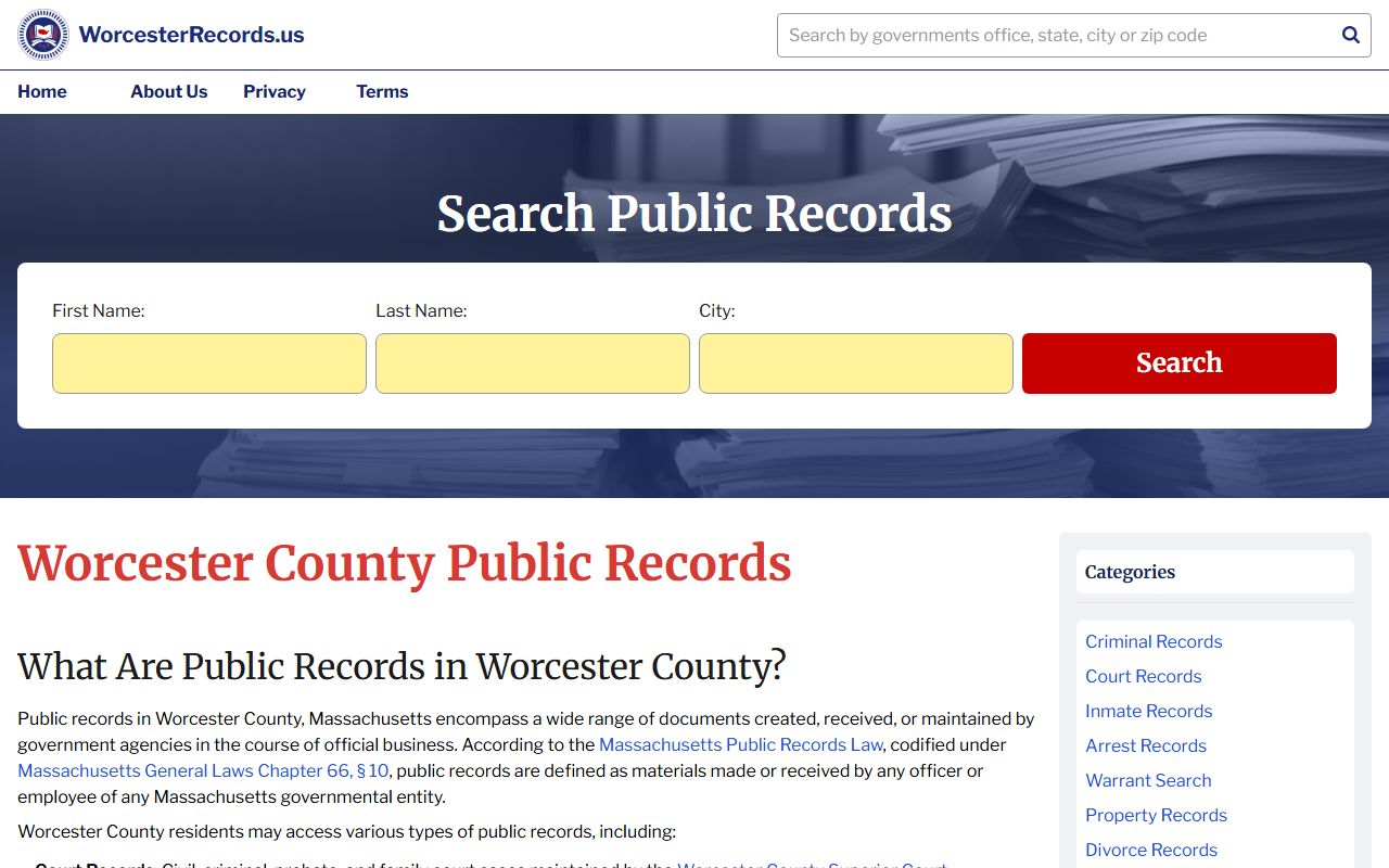 Worcester County public records portal for Worcester County obituary records