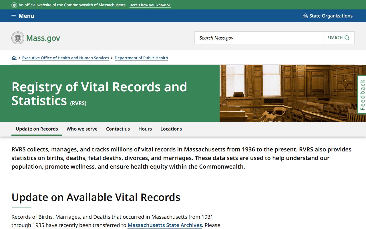 Registry of Vital Records and Statistics Massachusetts obituary records